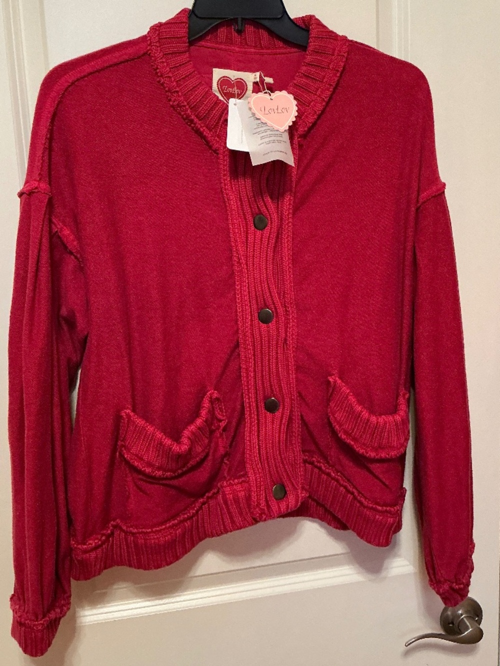 NWT LovLov Burgundy Washed Ribbed knit Cardigan/Jacket XL